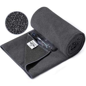 Heathyoga Hot Yoga Towel, Non Slip Yoga Mat Towel with Silicone Grip & Spray Bottle, 72"X26" Yoga Towel, Soft Microfiber Yoga Mat Towel for Hot Yoga, Bikram, Pilates and Fitness (Grey)