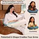 Ergonomic U-Shape Gaming & Lap Pillow - Crochet Pillow & Reading Support Pillow with Arm Relief, Comfort for Gamers, Crafters & Book Lovers (Beige)