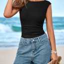 BTFBM Womens Summer Tops 2026 Boat Neck Cap Sleeve Tee Shirts Ruched Slim Fit Knit Going Out Tank Top Spring Fashion (XL)