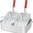 FireRiot 18QT Aluminum Deep Fryer Pot with Baskets & Heat-Resistant Silicone Handles - Lightweight & Durable Fish Fryers Outdoor Cooking - Rectangular Fish Fryer Basket for Outdoor Fryer