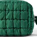 Yarnic Quilted Makeup Bag Puffy Cosmetic Bag, Quilt Travel Toiletry Bag for Women, Puff Cute Makeup Bag Organizer Puffer Makeup Pouch Soft(M, Deep Green)