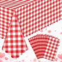 12 Pack Red and White Checkered Tablecloth, 54 X 108Inch Plastic Red Gingham Table Cloth Disposable Spring Picnic Tablecloth Waterproof Red Checkered Table Cover for BBQ Picnic Barbecue Birthday Party