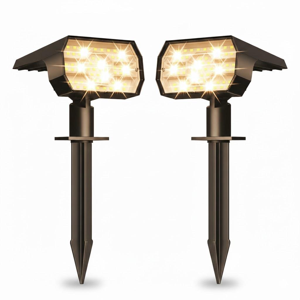 Solar Lights Outdoor Waterproof IP68, 56 LED 3 Lighting Modes Solar Powered Garden Yard Spot Solar Lights for Outside Landscape- 2 Pack (Warm White)