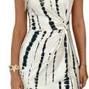 Milumia Women's Twist Printed Dress Ruched Crew Neck Dolman Cap Sleeve Summer Dresses (Large, Multicolor)