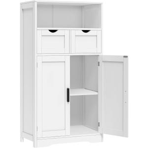 Iwell Bathroom Cabinet with Doors and Drawers, Freestanding Bathroom Storage Cabinet, Adjustable Shelves, for Living Room, Kitchen, Home Office, White, 42.5"H