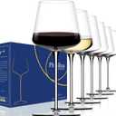 White Red Glasses Set of 6 18oz ClearHand Blown Crystal Glass Tall Long Stem Modern Glasses Square Glass with flat bottom Unique gifts for Valentine's Day,Brithday,