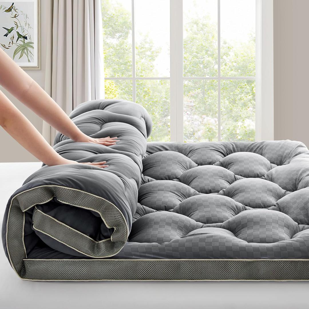 3 Inch Mattress Topper Twin Size Breathable Filled Soft Fluffy Supportive for Back Pain Relief, Bed Mattress Pad Pillow Topper with Extra Thick Padded Protector for 8"-21" Deep Pocket (Gray)