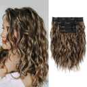 REECHO Clip in Hair Extensions - 4PCS 12" Short Curly Wavy Brown with Highlights