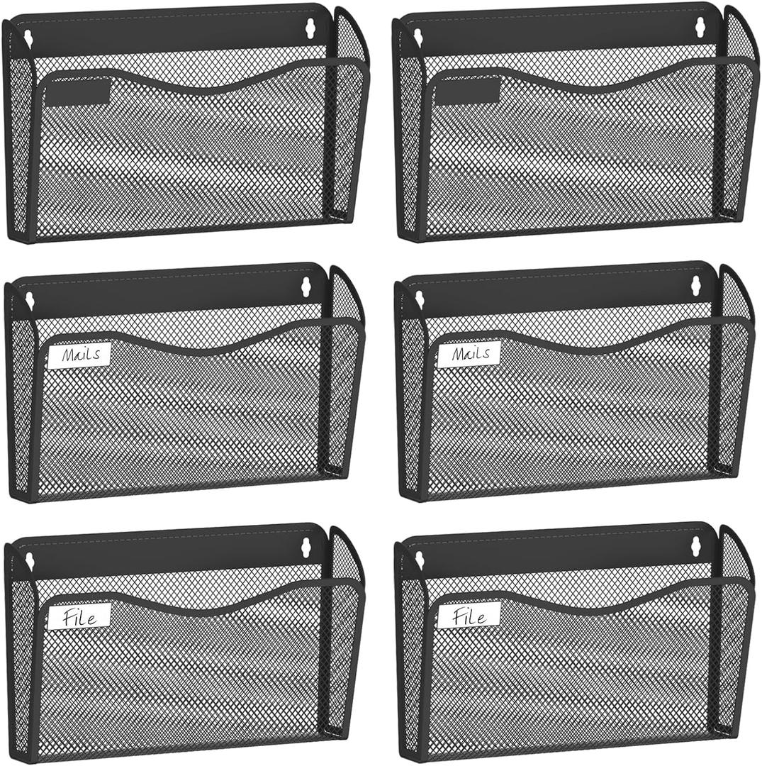 Wall File Organizer, Mesh Hanging File Organizer, Home Office Organization and Storage, 6 Single Pockets Document Magazine Rack