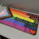 AnyDesign Rainbow Progress Gay Pride Day Doormat Everyone is Welcome Here Front Door Mat with Anti-Slip Rubber Back Rainbow Felt Floor Rug for LGBT Indoor Outdoor Kitchen Home Decor, 17 x 29 Inch