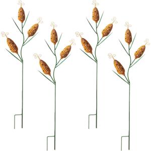 Geelin 6 Pcs 47 Inches Wonderland Metal Corn Stalk Emerald Garden Stake Yard Decorative Outdoor Autumn Harvest Decoration Emerald Garden Stake Yard Lawn Fall for Outdoor Art