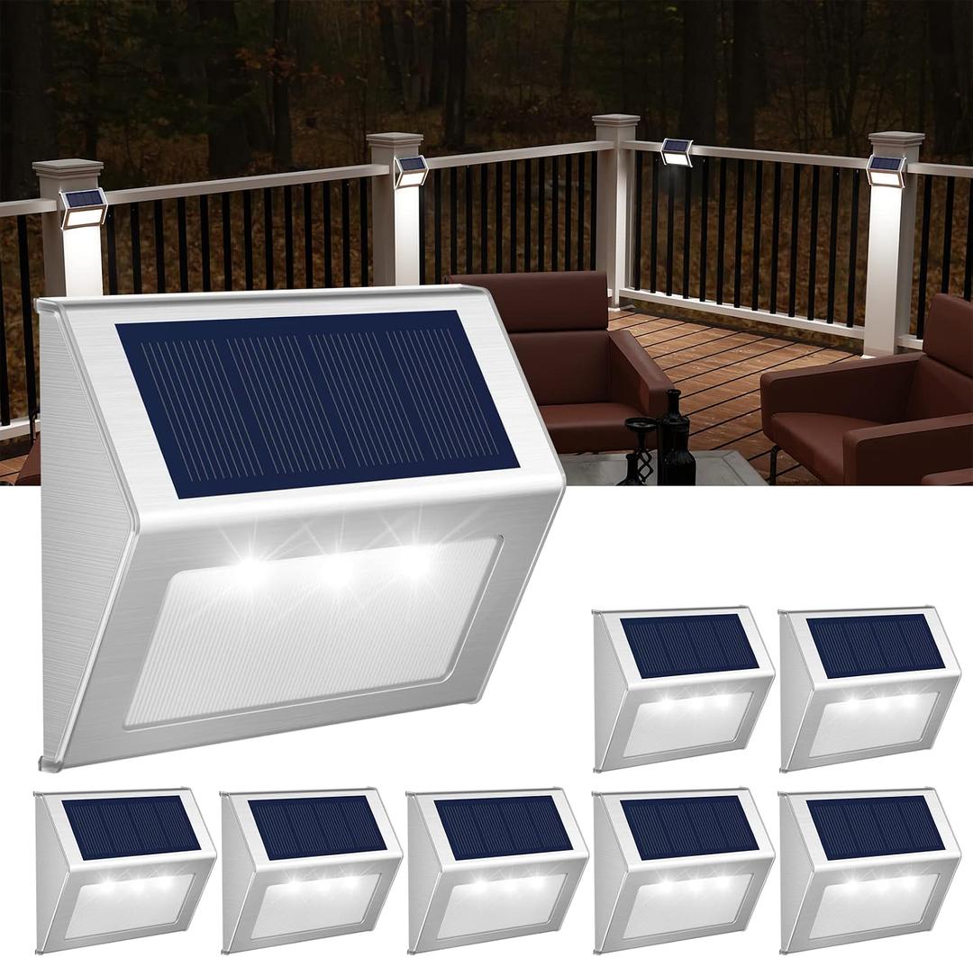 JSOT Solar Lights Outdoor for Deck,Waterproof Solar Garden Lights Decorative Outside Lamp for Walkway,Fence Post,Backyard,Railing,Wall,Pool,Step,Stairs 8 Lights Cool White