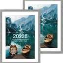 20x28 Picture Frame Set of 2, Rustic Grey Wood Style - Display 16x24 Picture with Mat or 20 x 28 Poster without Mat, Wall Mounting Horizontal and Vertical