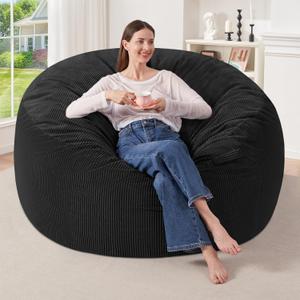 HABUTWAY 4FT Bean Bag Chair,Giant Bean Bag Chairs for Adults,Big Bean Bags with Memory Foam Filled, Large Beanbag Chairs with Soft Corduroy Cover-Black (4FT-44"x44"x24")