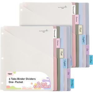 6-Tab Dividers for 3 Ring Binder, 12 Counts Binder Dividers Index with One Pockets, Letter Size 8.5 x 11'', Morandi Colors (2)