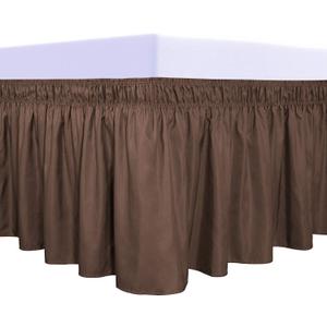 PureFit Wrap Around Ruffled Bed Skirt with Adjustable Elastic Belt - 18 Inch Drop Easy to Put On, Wrinkle Free Bedskirt Dust Ruffles, Bed Frame Cover for Queen, King and C-King Size Beds, Brown (Queen/King - 18" Drop)