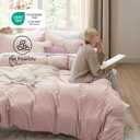 Bedsure Rose Pink Duvet Cover Queen Size - 3 Pieces Prewashed Cotton-Like Polyester Extra Soft Bedding Set, Includes 1 Duvet Cover 90x90 Inches with Zipper Closure & 2 Pillow Shams, No Comforter