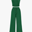 PRETTYGARDEN Womens Summer Outfits 2 Piece Sets Casual Ribbed Knit Crop Tube Top Wide Leg Pants Spring Matching Lounge Set Size M
