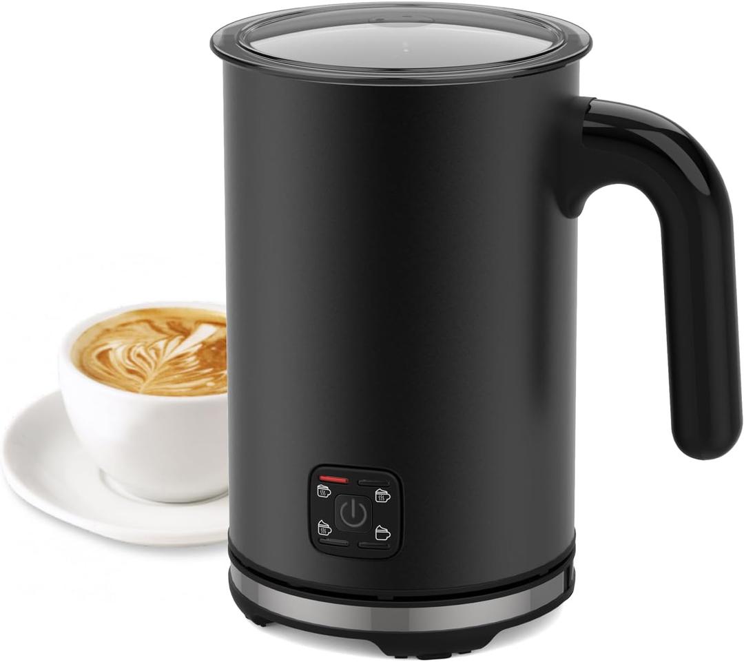 Electric Milk Frother, 4-in-1 Electric Milk Steamer,10 oz/300 ML Automatic Cold And Warm Foam Maker For Coffee, Latte, Cappuccino, Macciato, Hot chocolate, Non-Stick Coating,Easy Clean, Black