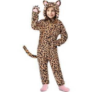 GIFTINBOX Cat Costume For Girls, Animal Costume, Black Cat Dalmatian Costume for Kids, Halloween Costumes for Kids (M(7-9y), Leopard)