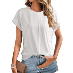 Dokotoo Spring Tops for Women 2025 Cap Sleeve Side Ruched Summer Tops for Women Trendy Women Clothing (XXL)