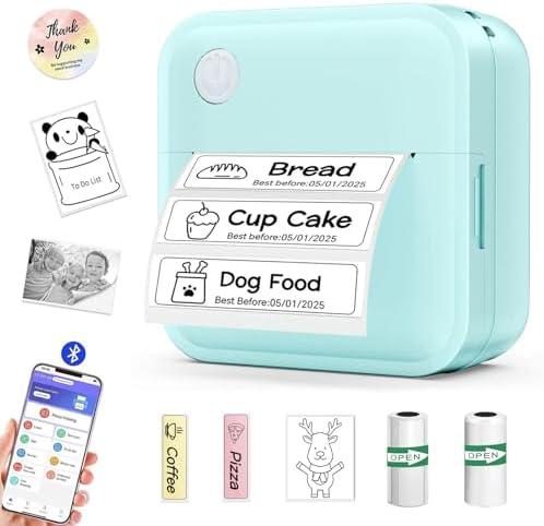 Miouca Label Maker Machine with Tape - 14 Sizes Mini Sticker Printer Bluetooth Label Printer for Home Office Organization, Portable Thermal Sticker Maker Print Pod with Multiple Templates for Phone