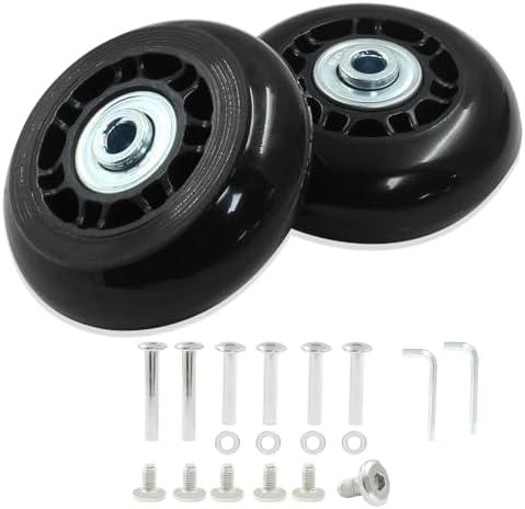Zorveiio 2 Pack 64mm x 24mm Suitcase Replacement Wheels Lnline Skate Wheels Travel Bags Caster Rubber Wheels Luggage Wheels with Accessories, Black
