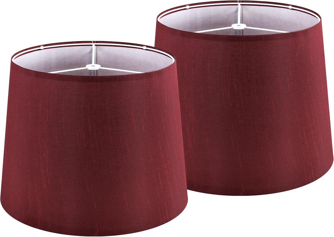 GOSO Drum Burgundy Lamp Shades Set of 2 Medium Charming Retro Red,111310 Inches Spider Art Deco Lampshades for Table Lamps,Floor Lamp Replace Decora Bedroom,Dining Room,Living Room,Simple Assembly (Burgundy Natural Faux Silk)