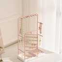Lolalet Jewelry Organizer Stand, No Assembly Needed Display Storage with Rotating Earring Holder for Necklace Bracelet Rings, Galentines Valentines Gifts Room Dorm Decor for Women Girls -Rosegold