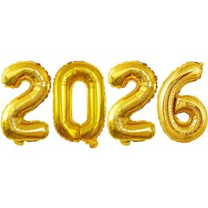 GOER 2026 Foil Number Balloons for 2026 New Year Eve Festival Party Supplies Graduation Decorations (Gold,16 Inch)