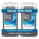 Dove Men+Care Deodorant Stick for Men Clean Comfort Pack of 2 Aluminum Free 72-Hour Odor Protection Mens Deodorant with 1/4 Moisturizing Cream 3 oz