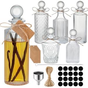 Baderke 6 Pcs Glass Vanilla Extract Bottles 5 oz Homemade Extract Jars with Lids Funnel Labels Cleaning Brush Hemp Rope for Syrup Food Sauce Beans Essential Oils Christmas Wedding Gifts