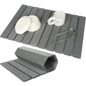 Large Stone Dish Drying Mat for Kitchen Counter, Ecofriendly, Instant Drying Pad,Diatomaceous Earth Water Absorbing Mat, Foldable and Super Absorbent Dish Drying Stone Mat, 24"×16", Light Gray