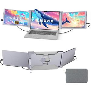 12" Laptop Screen Extender, 1080P FHD IPS Triple Portable Monitor for Laptop, Fit 13.3-16.1Laptops, Plug & Play Monitor Extender with USB-C/HDMI Port for Mac/Windows/Chrome/Android,Gray