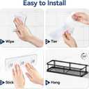 YASONIC Shower Caddy Adhesive, Rustproof Shower Shelves for Inside Shower, Large Capacity Bathroom Organizers and Storage, Shower Storage with Removable Hooks, No Drill Bathroom Accessories Black (2 Pack)