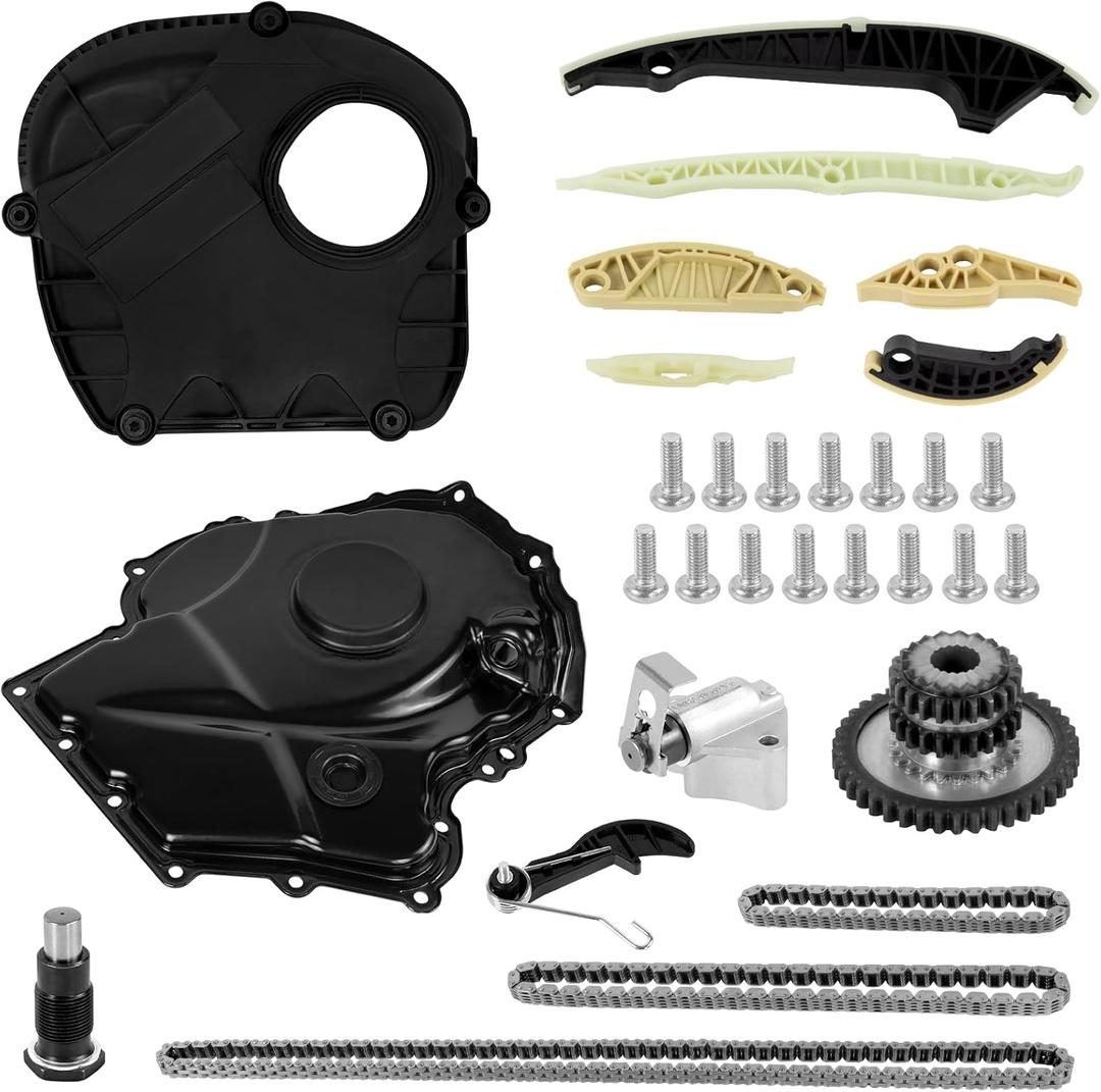 EA888 Engine Timing Chain Kit Timing Cover Camshaft Sprocket Tensioner Guide Rail Kit for Audi A4 A6 Q5 TT Volkswagen Passat Jetta Tiguan Beetle GTI 1.8T 2.0T 2006-17 06H109509Q 06H109469T 06H109469AD