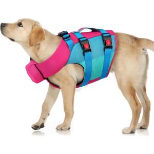 ASENKU Dog Life Jacket - Pet Safety Vest for Swimming & Boating, Shark Life Jacket with Floatation, Dog Lifesavers Swimsuits for Small Medium Large Dogs (Pink-Blue, L)