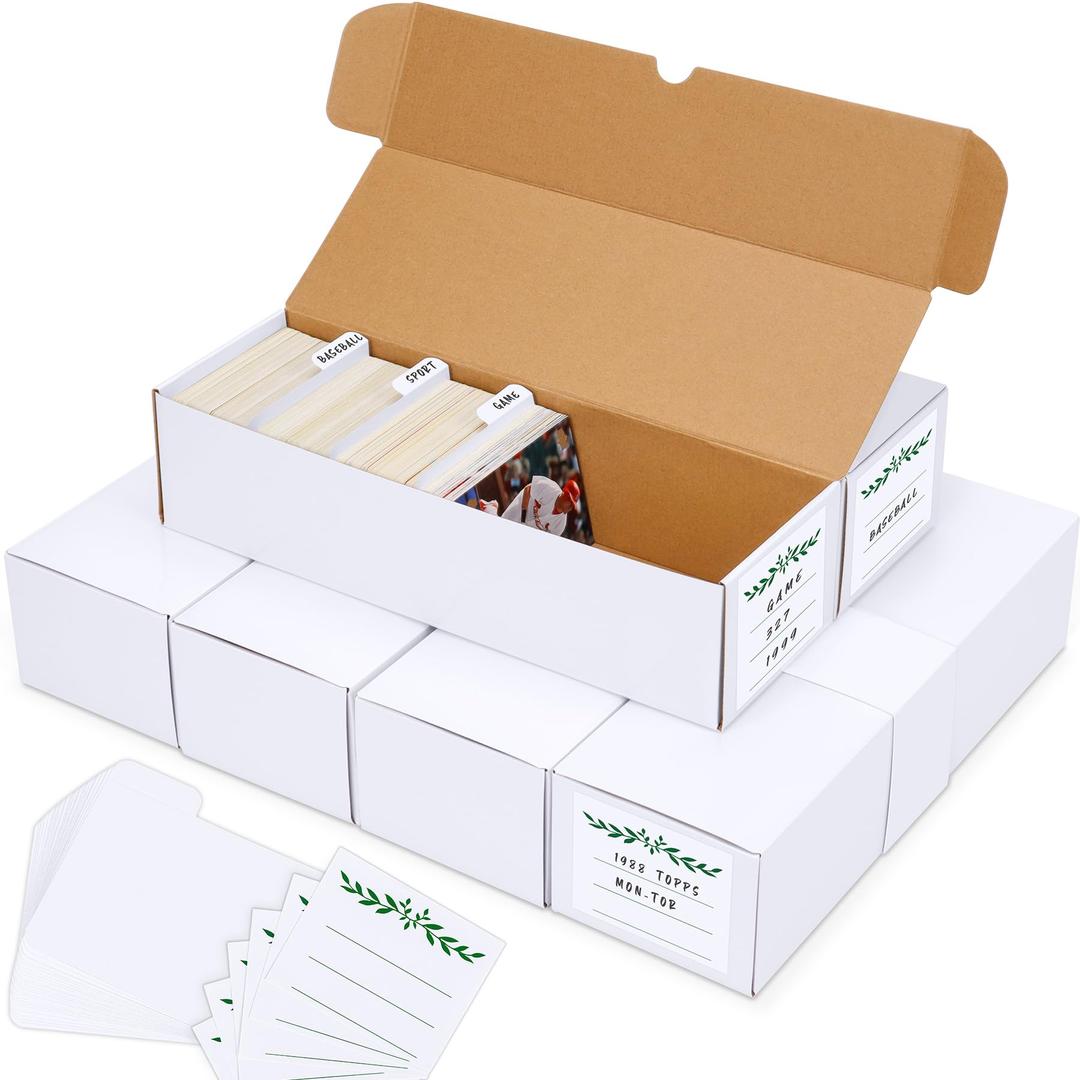 Joyoumess Trading Card Storage Box with Dividers, Cardboard card Organizer Box for Baseball, Sports, Game, Playing Card Collection, pack of 3, White&Brown