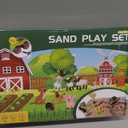 Farm Sensory Bin, Farm Toys & 2.2lbs Play Sand, Farm Animals, Farm Trucks, Sand Box with Lid, Christmas Birthday Gift for Kids Toddlers Ages 3 4 5 6 7 8 (Large)