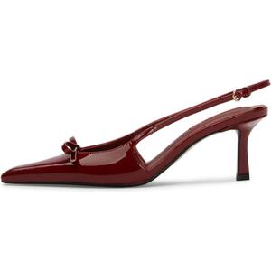Mattiventon Burgundy Kitten Heels for Women Slingback Heels Bow Ankle Strap Pointed Toe Heel Sexy Wedding Dress Party Pumps Size 9