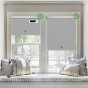 Motorized Blinds with Remote, Blackout Cooling Automatic Shades with Solar Panel Cordless Smart Blinds for Windows, Custom Electric Blinds Horizontal Roller Shades,Gray,37" W X 72" H