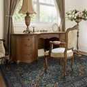 Collive Dark Green 5x7 Area Rugs, Washable Living Room Bedroom Rug, Vintage Floral Boho William Morris Botanical Rug, Soft Non Slip Low Pile Stain Resistant Carpet for Dining Room OfficeNavy Blue