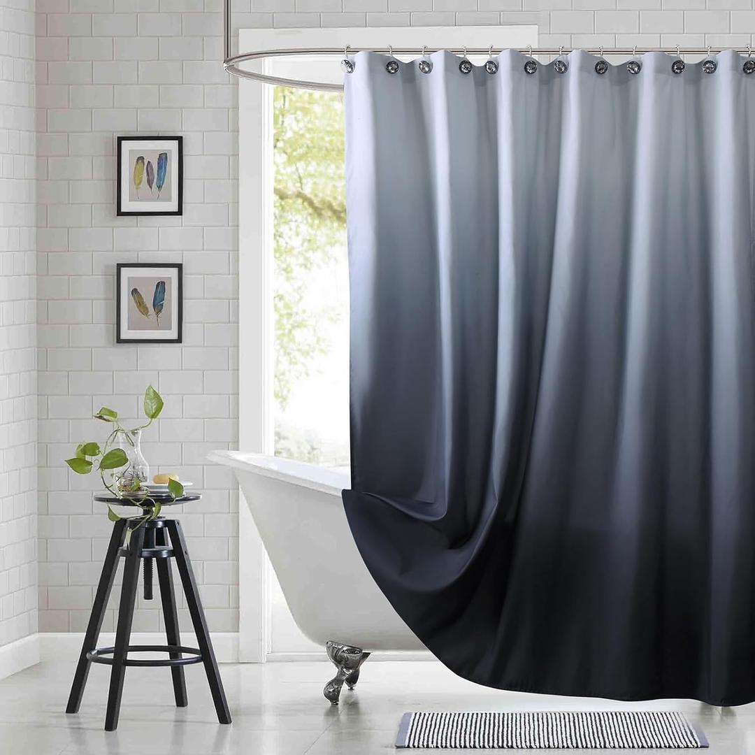 Fabric Shower Curtain, Black and Grey Ombre Shower Curtains for Bathroom, Modern Waterproof Bathroom Curtains, 72" W x 72" H