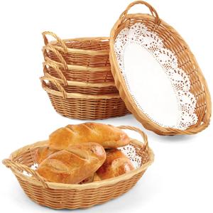 Wicker Basket, 4 Pcs Wicker Bread Baskets Bread Baskets For Serving Small Picnic Basket With Paper Liners For Home, Kitchen, Restaurant