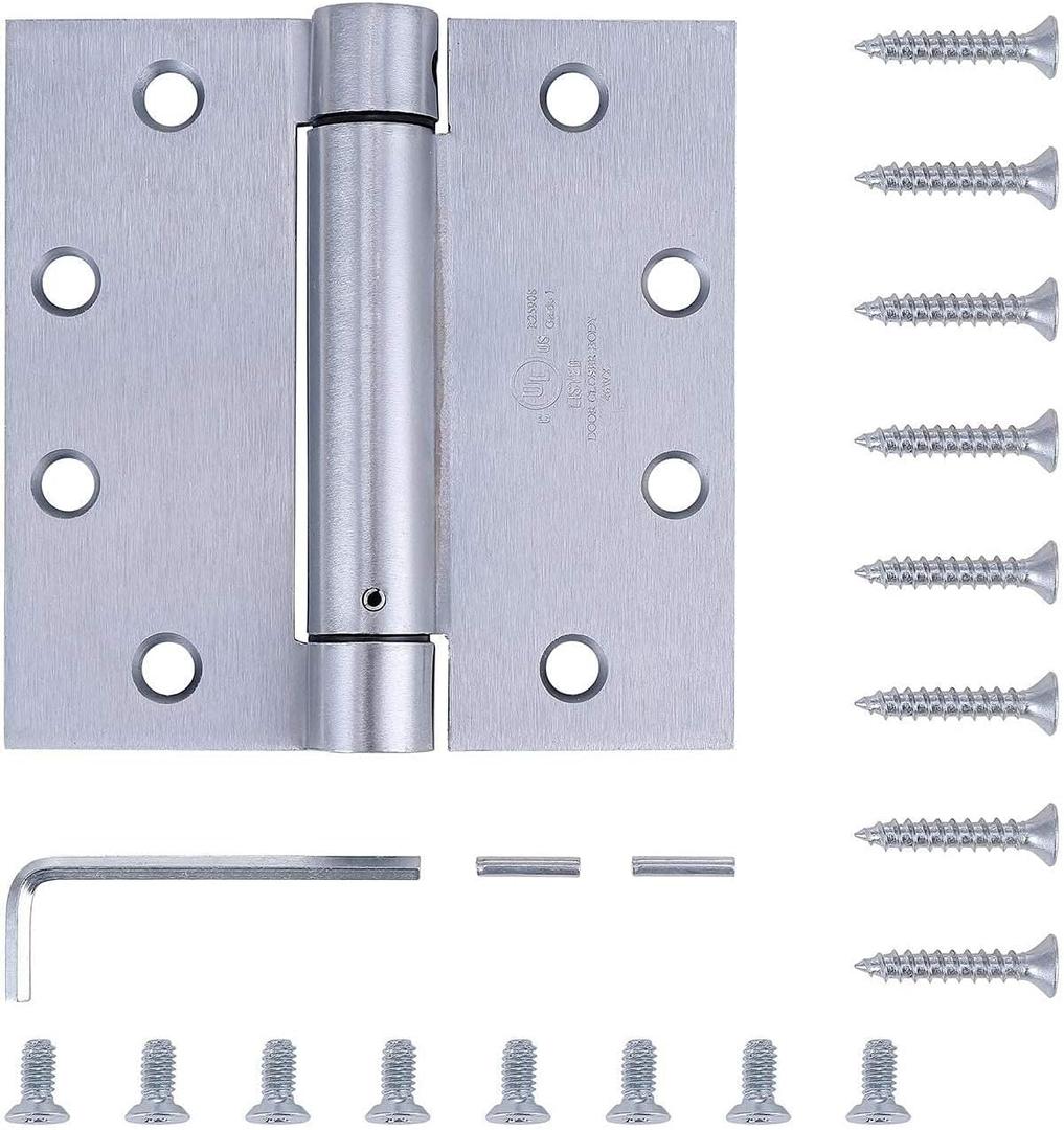 Stylever 2 Pack - 4.5"x4" Brushed Satin Chrome Finish Self Closing Reversible Door Hinge - Heavy Duty Commercial Spring Door Hinge - UL Listed with Complete Installation Hardware