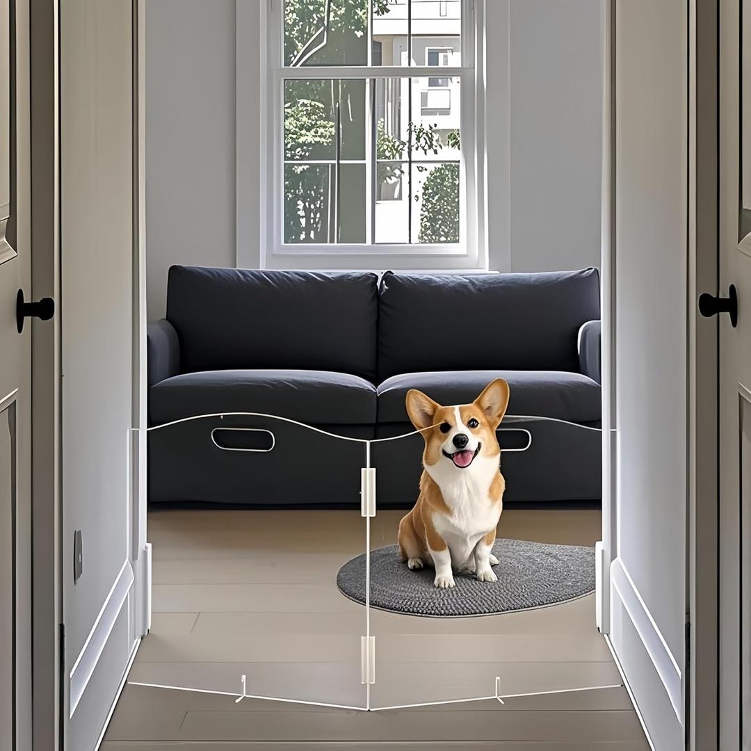 Clear Acrylic Dog Gate for Indoor Use 2 Panel Pet Gate for Doorways, No Drilling, Foldable Dog Barrier,Foldable Doggy Cat Fence with Support Feet for Home, Stairs, and Puppy Playpen