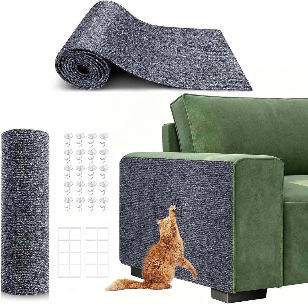78.7"X15.8" Self-Adhesive Cat Scratching Mat - Durable Couch Protector from Cat Claws, DIY Furniture Protector from Cats Scratching, Sticky cat Scratch Wall mat- No Residue, Safe for Cats (Dark Grey)