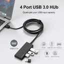 USB Hub, Multiport USB Splitter Adapter, 2 ft Long Cable USB 3.0 Hub, USB Extender for Laptop, PC, iMac, Surface Pro, MacBook, Mac Pro, Flash Drive, XPS, Mouse, HDD (Longline Black-Plastic)