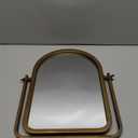 Vintage Makeup Desk Mirror, 11.8" L x 7.9" W Antique Gold Vanity Table Mirror, Metal Framed Arched Small Standing Mirrors, 360 Adjustable Rotation Mirrors for Tabletop, Bathroom