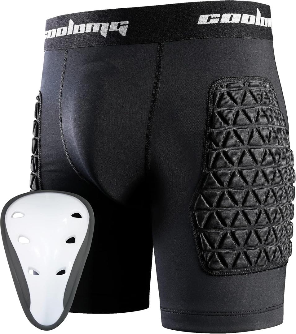 COOLOMG Youth Boys Sliding Shorts with Athletic Cup Compression Shorts for Baseball Football Lacrosse (Medium, Black)